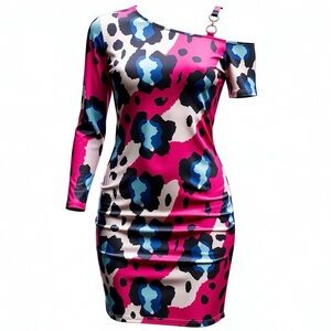4everyoung Womens Off-Shoulder Leopard Print Dress M Polyester/Spandex